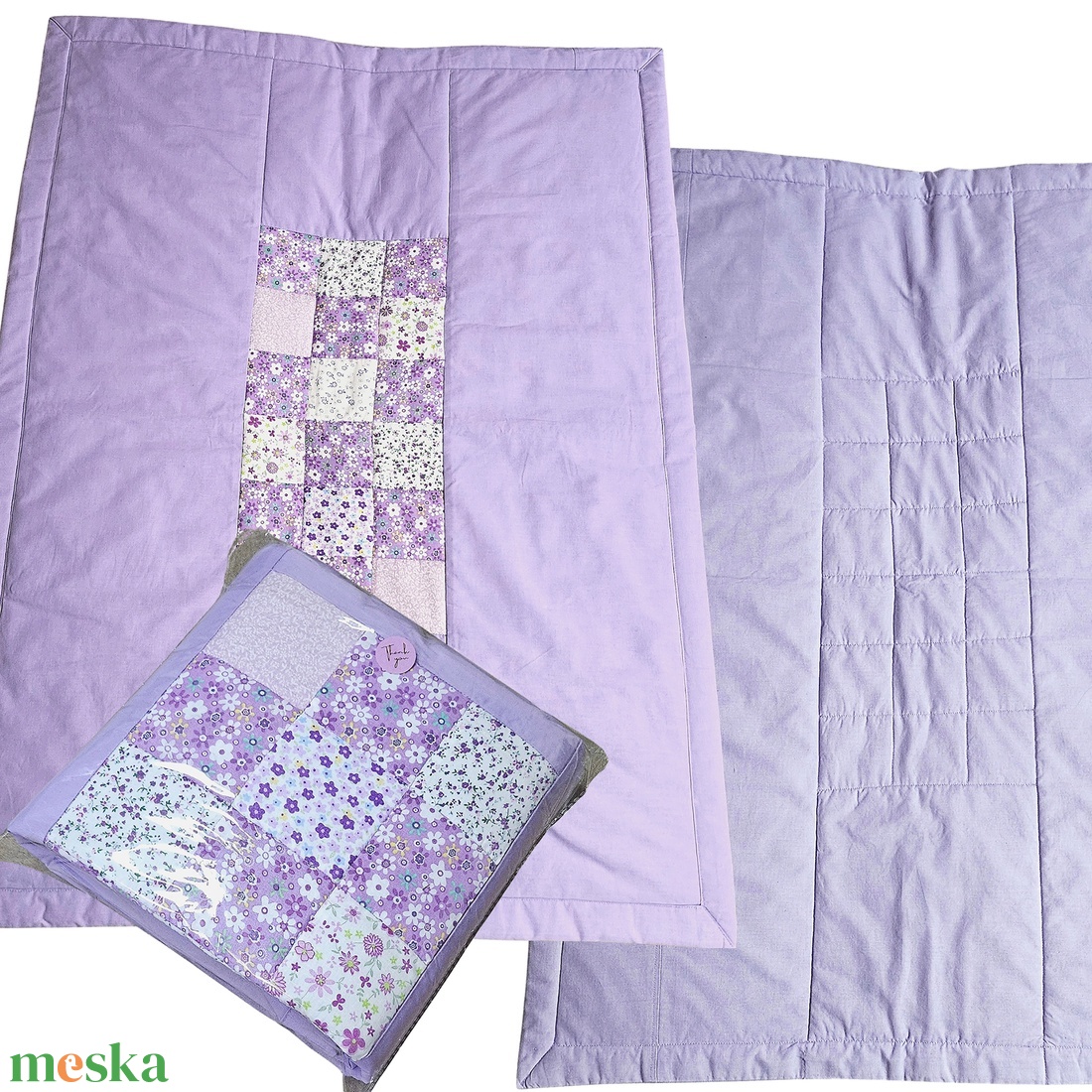 Lila patchwork-betétes babatakaró, puha játszópléd Szet � babacipővel és ajándék csörgővel - baba - mama - baba ágynemű - babatakaró, gyerek pléd - Meska.hu