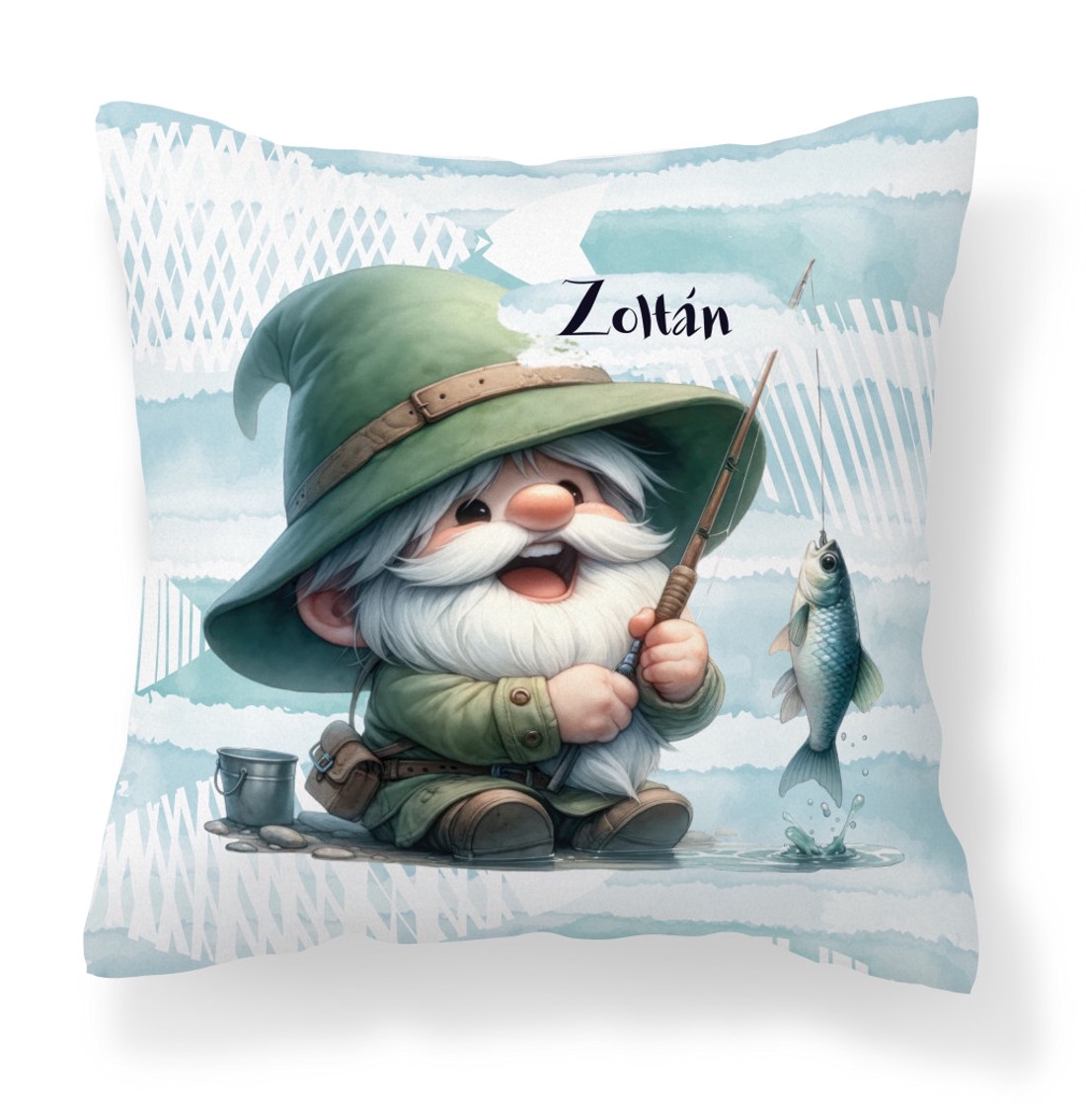 Névvel kérhető - Boldog horgász manó mintás párna - otthon & életmód - lakástextil - párna & párnahuzat - díszpárna (belsővel együtt) - Meska.hu