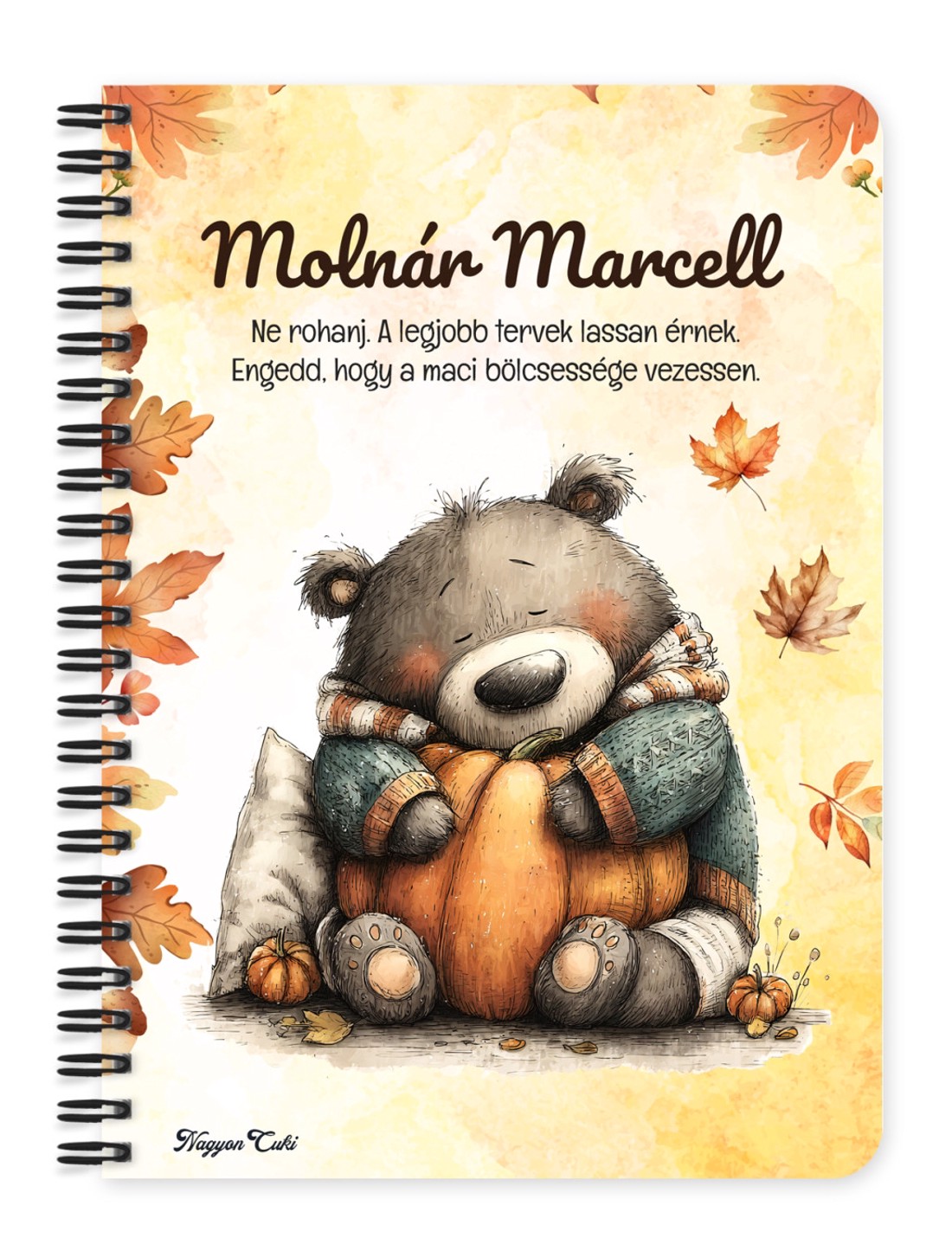 Személyre szabható - Cuki őszi szundi maci és a tök mintás A6-os füzet - otthon & életmód - papír, írószer - jegyzetfüzet & napló - Meska.hu