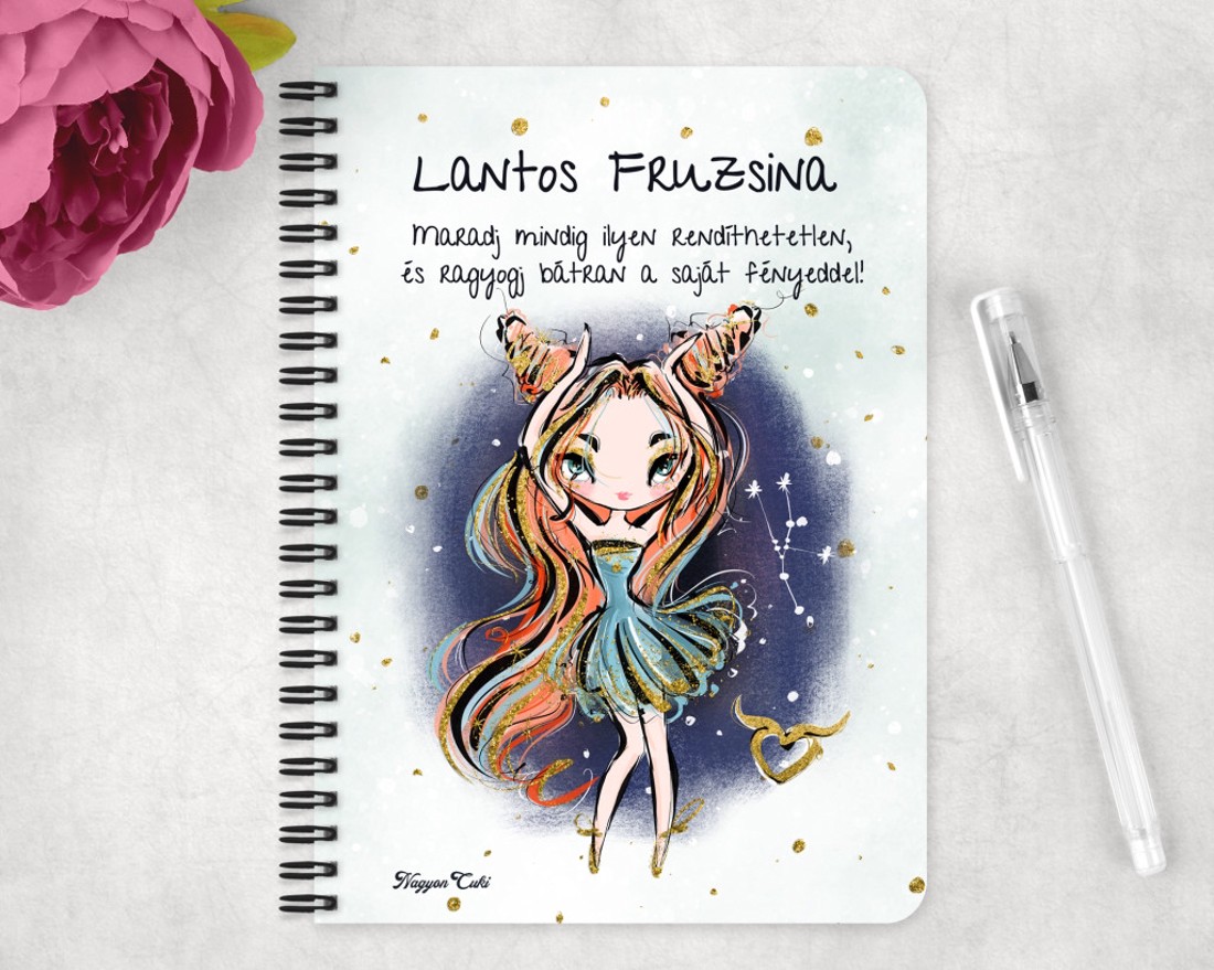 Személyre szabható - Vörös hajú Csini Bika lány mintás A5-ös füzet - otthon & életmód - papír, írószer - jegyzetfüzet & napló - Meska.hu