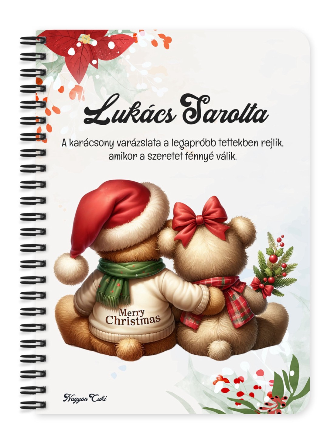 Személyre szabható - Karácsonyi Teddy maci - együtt (sál) mintás A5-ös füzet - otthon & életmód - papír, írószer - jegyzetfüzet & napló - Meska.hu