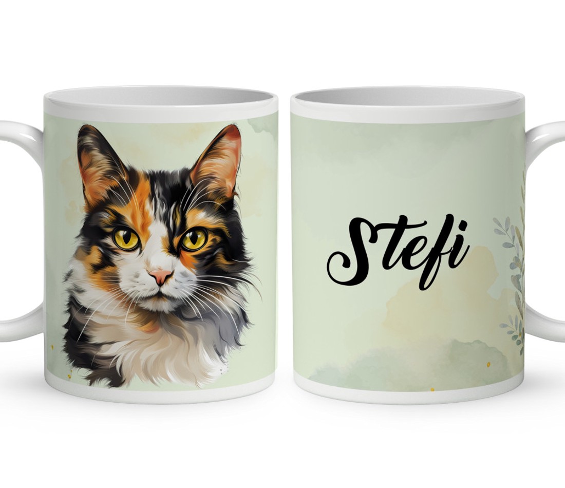 Névvel kérhető - Calico macska portré mintás bögre - otthon & életmód - konyhafelszerelés, tálalás - tálalás - bögre & csésze - Meska.hu