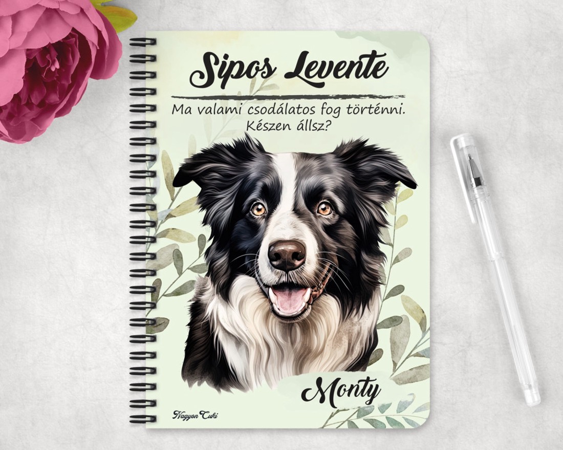 Személyre szabható - Border Collie portré mintás A6-os füzet - otthon & életmód - papír, írószer - jegyzetfüzet & napló - Meska.hu
