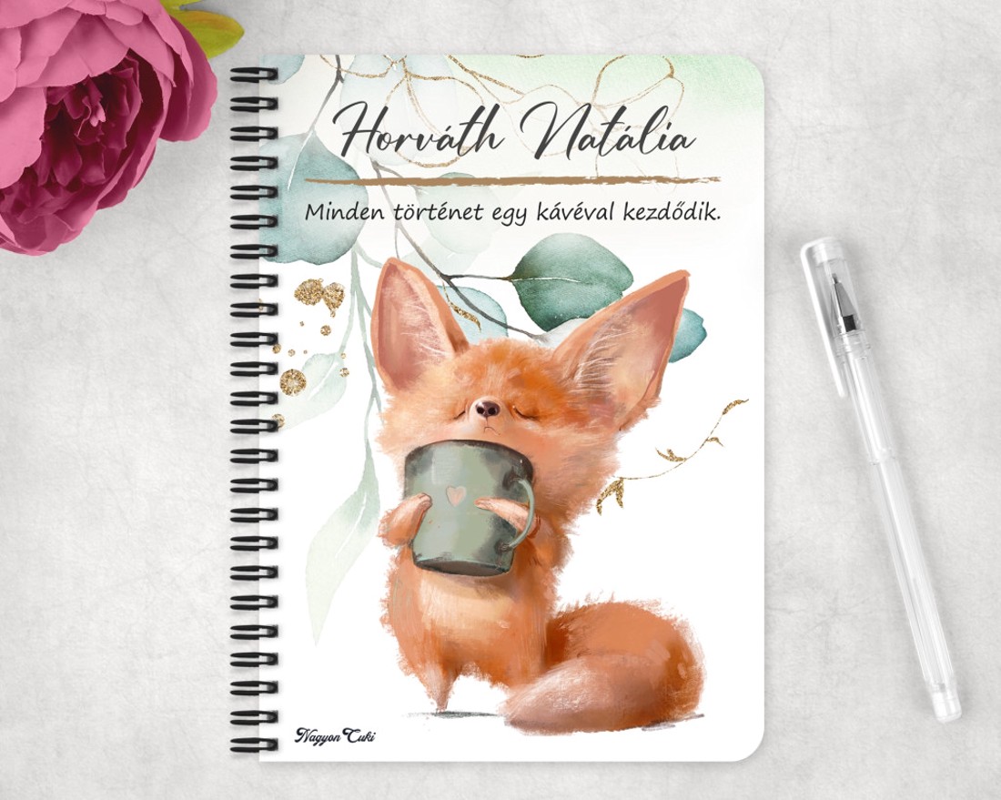 Személyre szabható - Fox Coffee mintás A6-os füzet - otthon & életmód - papír, írószer - jegyzetfüzet & napló - Meska.hu