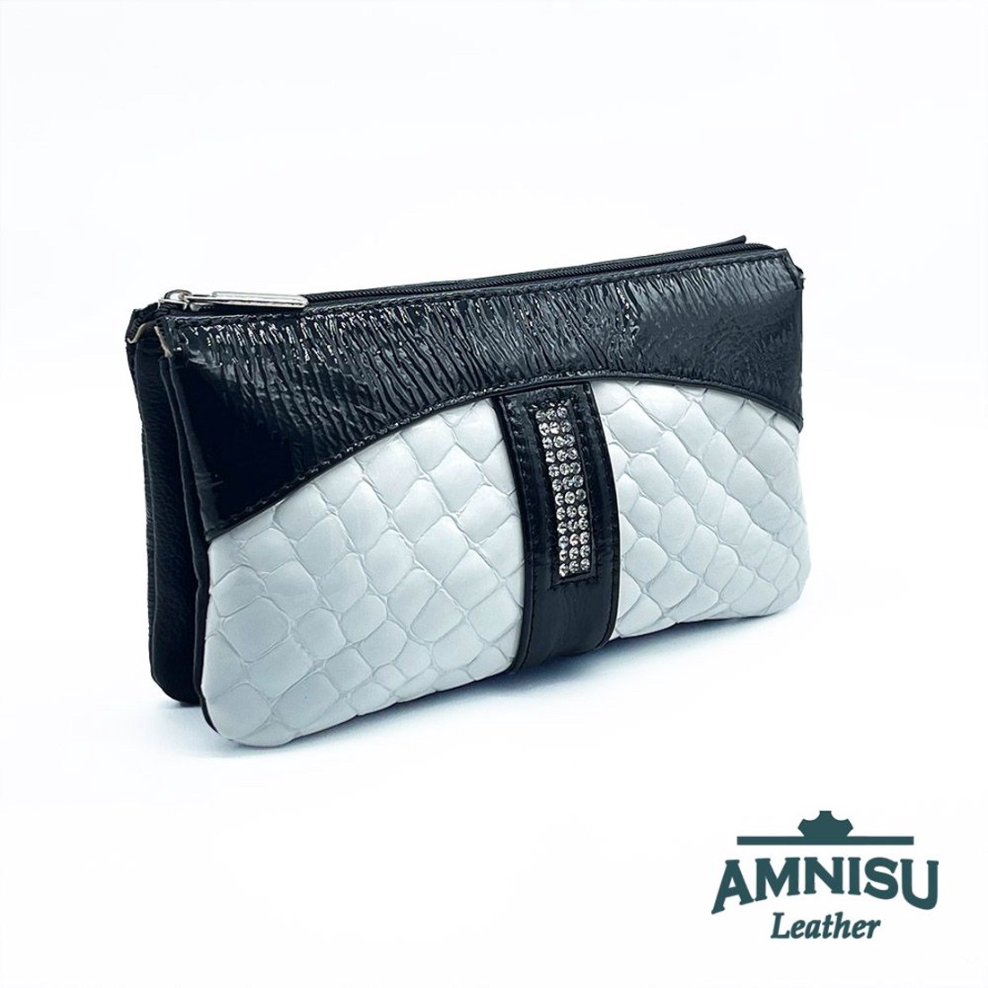 Fekete gyűrt lakk - fehér lakk krokkómintás kristály köves női pénztárca G8007-3013 - táska & tok - pénztárca & más tok - pénztárca - női pénztárca - Meska.hu
