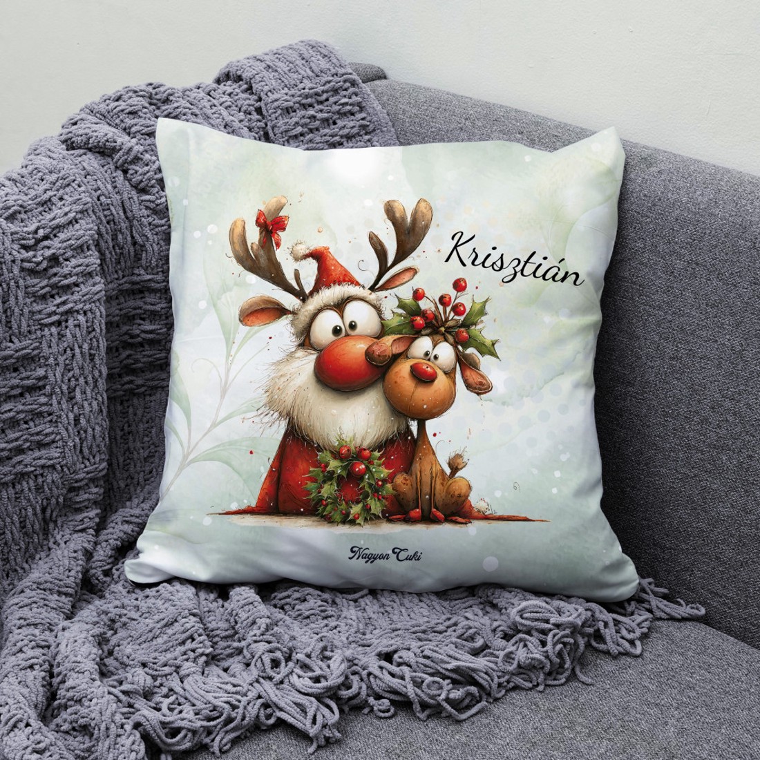 Névvel kérhető - Cuki karácsonyi Mikulás és Rudolf mintás párna - otthon & életmód - lakástextil - párna & párnahuzat - díszpárna (belsővel együtt) - Meska.hu
