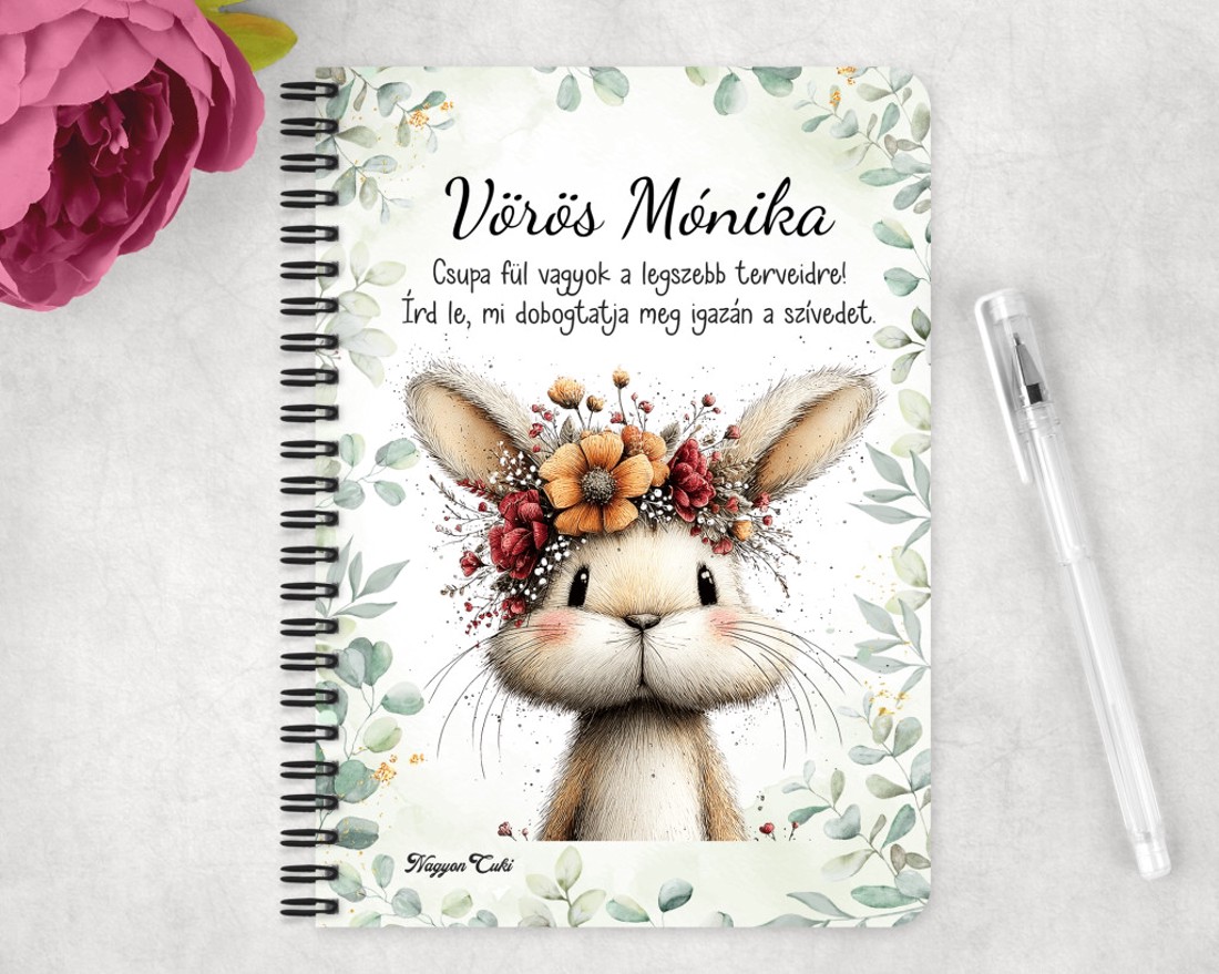 Személyre szabható - Tavasz hírnöke, a mezei nyuszi mintás A5-ös füzet - otthon & életmód - papír, írószer - jegyzetfüzet & napló - Meska.hu