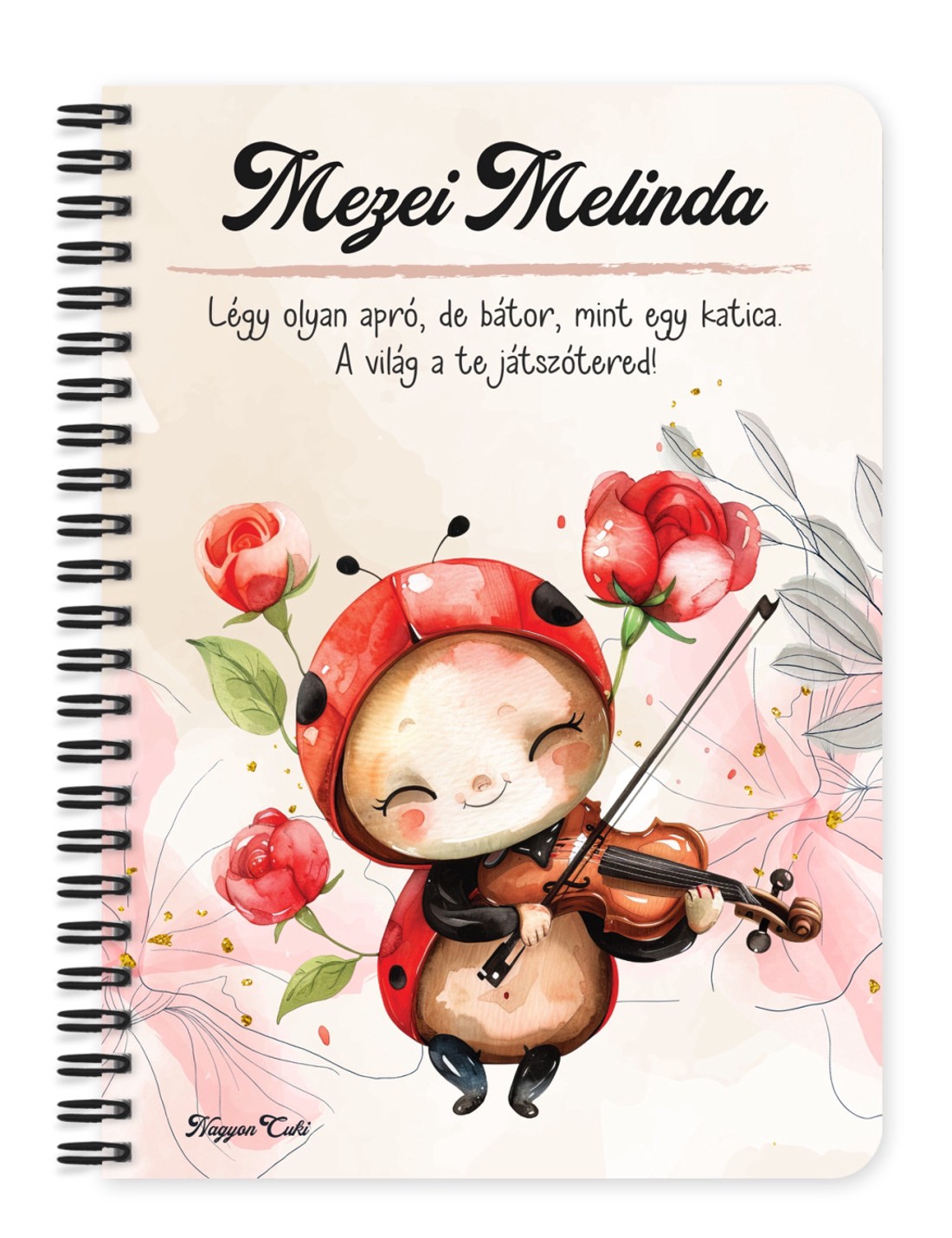 Személyre szabható - Cuki hegedűs katica mintás A5-ös füzet - otthon & életmód - papír, írószer - jegyzetfüzet & napló - Meska.hu