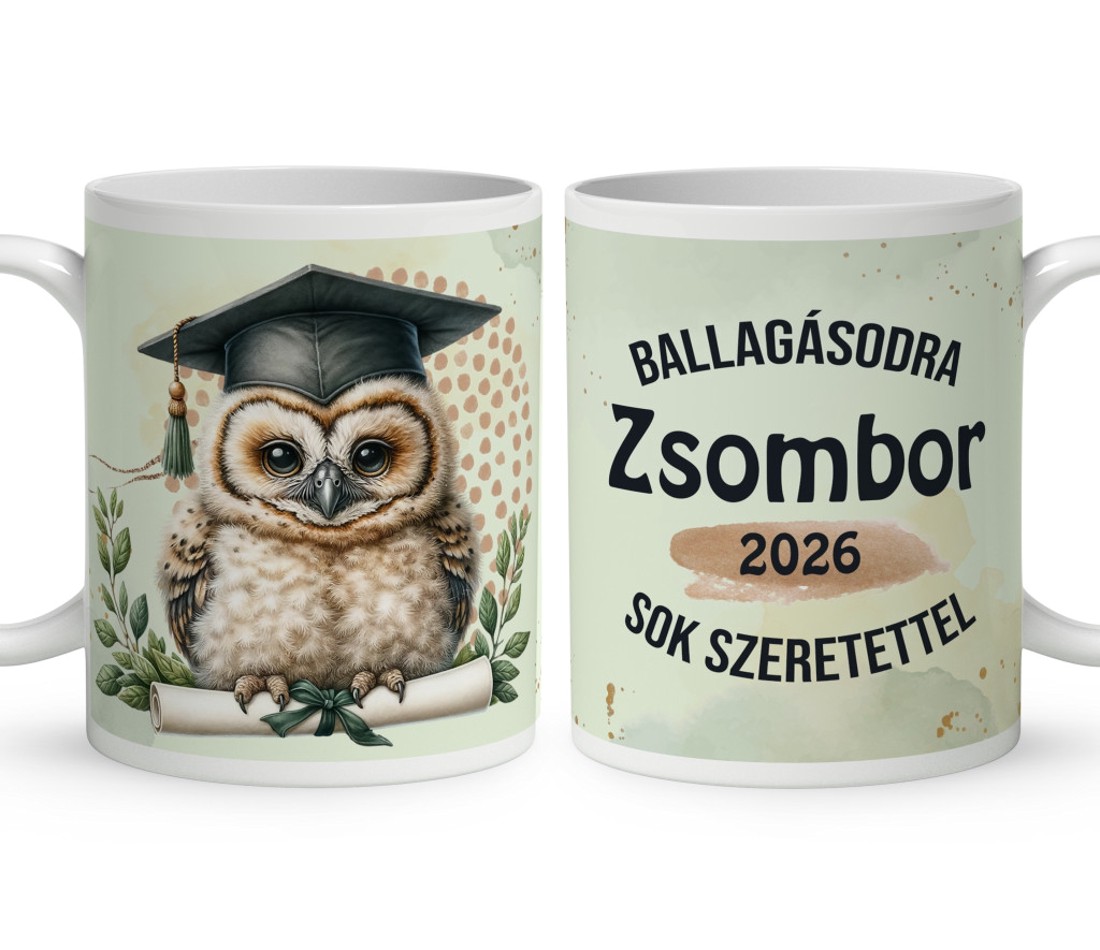 Névvel kérhető Bölcs Bagoly - 2026 évi Ballagásra mintás bögre - otthon & életmód - konyhafelszerelés, tálalás - tálalás - bögre & csésze - Meska.hu
