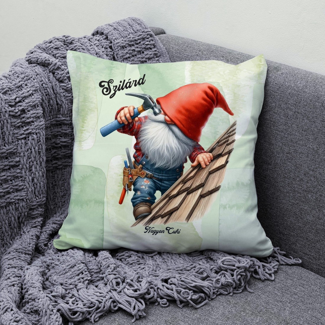 Névvel kérhető - Ács Ezermester manó mintás párna - otthon & életmód - lakástextil - párna & párnahuzat - díszpárna (belsővel együtt) - Meska.hu