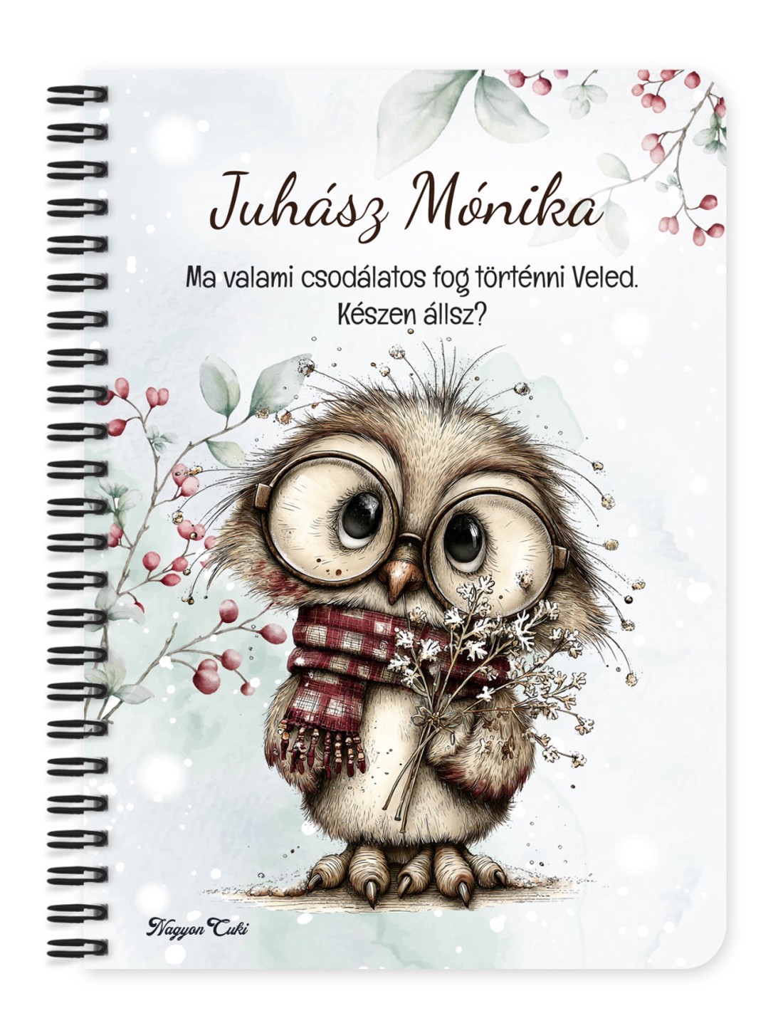 Személyre szabható - Cuki téli bagoly szemüvegben mintás A5-ös füzet - otthon & életmód - papír, írószer - jegyzetfüzet & napló - Meska.hu