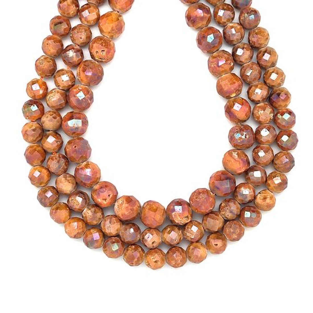 Achát geódás fazettált barack aura golyó A 8mm  ékszerkészítő alapanyag (füzér) - kellékek & szerszámok - ásvány alapanyag - ásványfüzér - Meska.hu