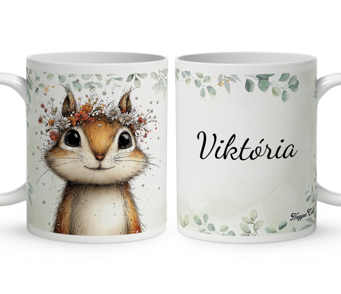 Névvel kérhető - Az erdő kis akrobatája, a mókus mintás bögre - otthon & életmód - konyhafelszerelés, tálalás - tálalás - bögre & csésze - Meska.hu