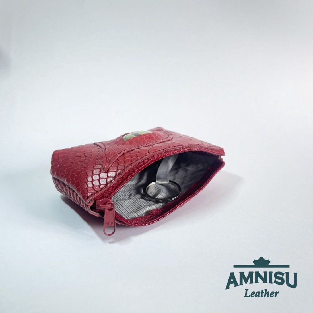 Piros krokkómintás egy cipzáras kulcstartó sárkány szemmel F5007 - táska & tok - kulcstartó & táskadísz - kulcstartó - Meska.hu