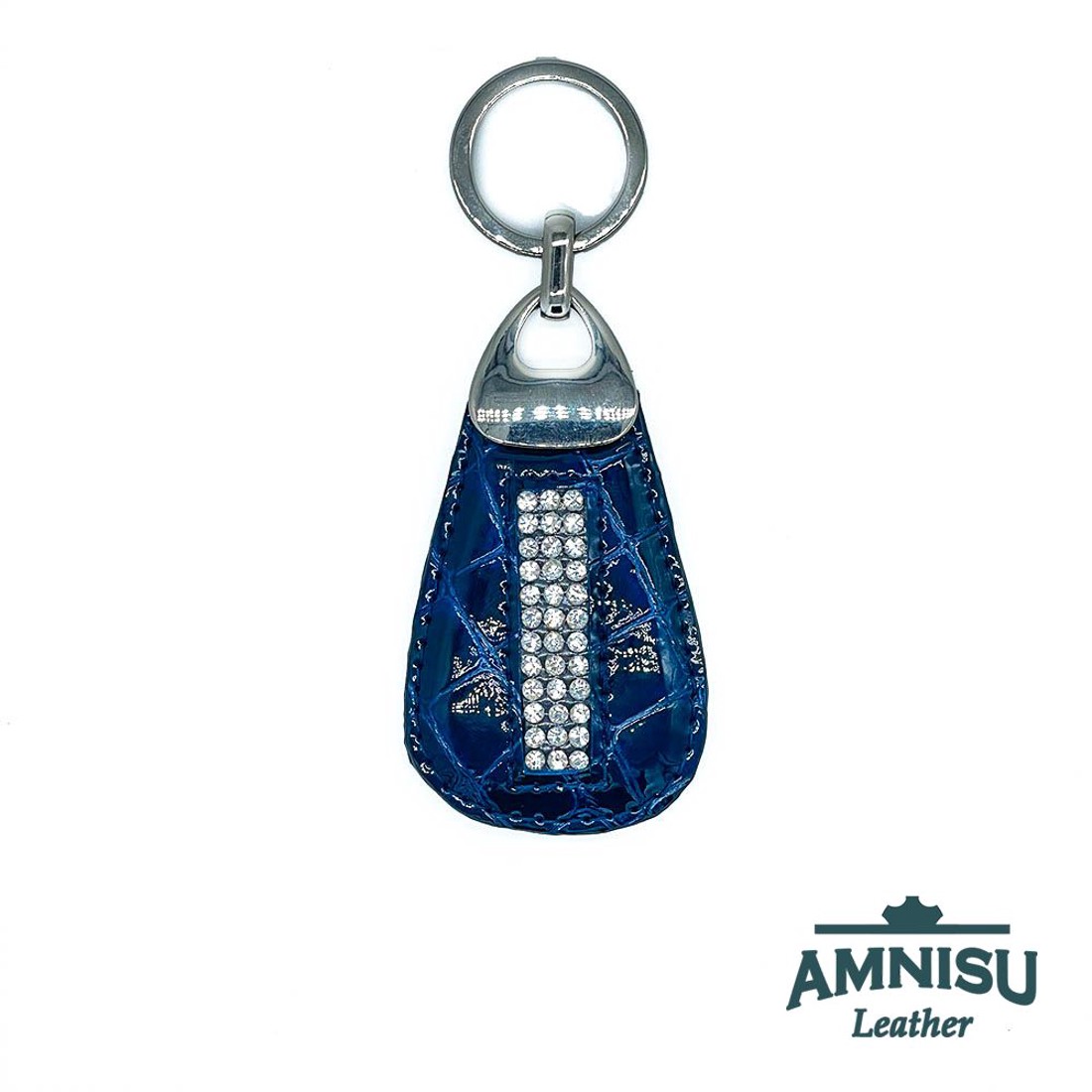 Sötétkék lakk krokkómintás csepp alakú swarovski köves kulcstartó H6024 - táska & tok - kulcstartó & táskadísz - kulcstartó - Meska.hu