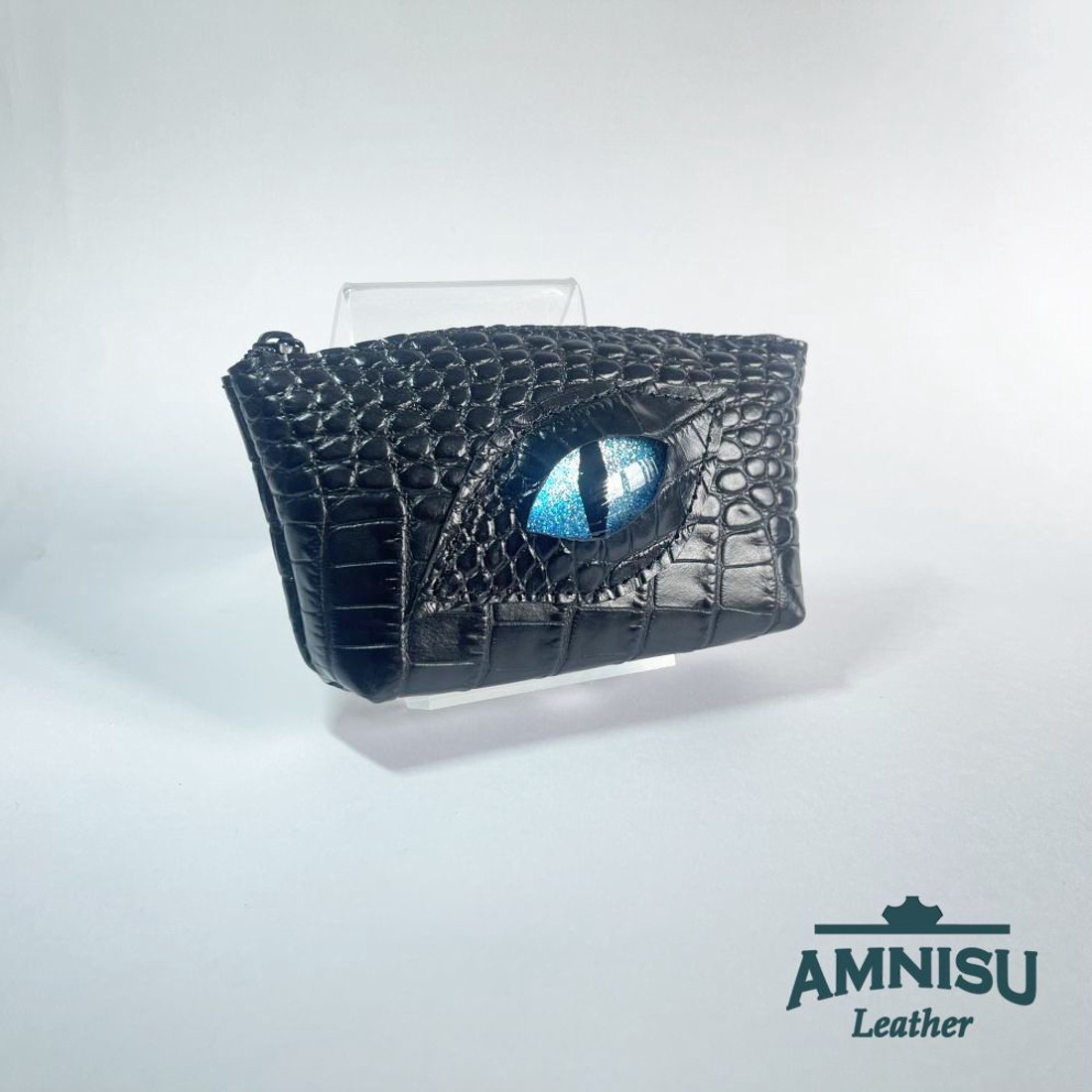 Fekete krokkómintás egy cipzáras kulcstartó sárkány szemmel F8008 - táska & tok - kulcstartó & táskadísz - kulcstartó - Meska.hu