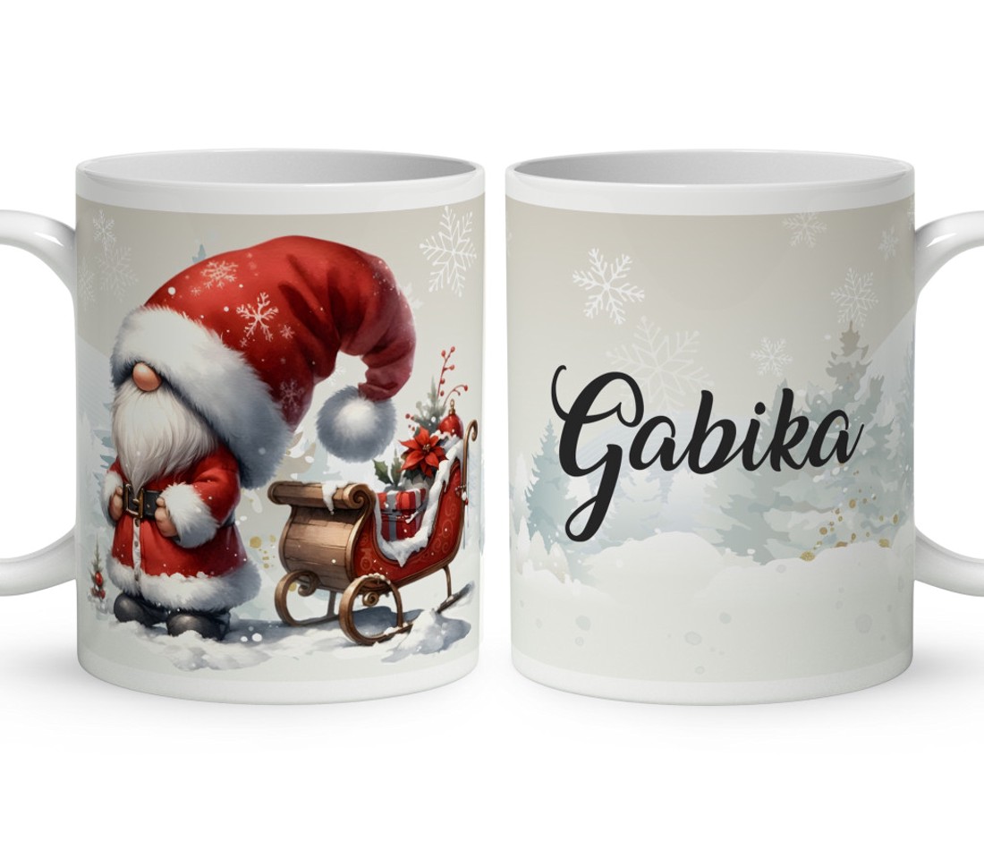 Névvel kérhető - Karácsonyi manó és a szánkó mintás bögre - otthon & életmód - konyhafelszerelés, tálalás - tálalás - bögre & csésze - Meska.hu