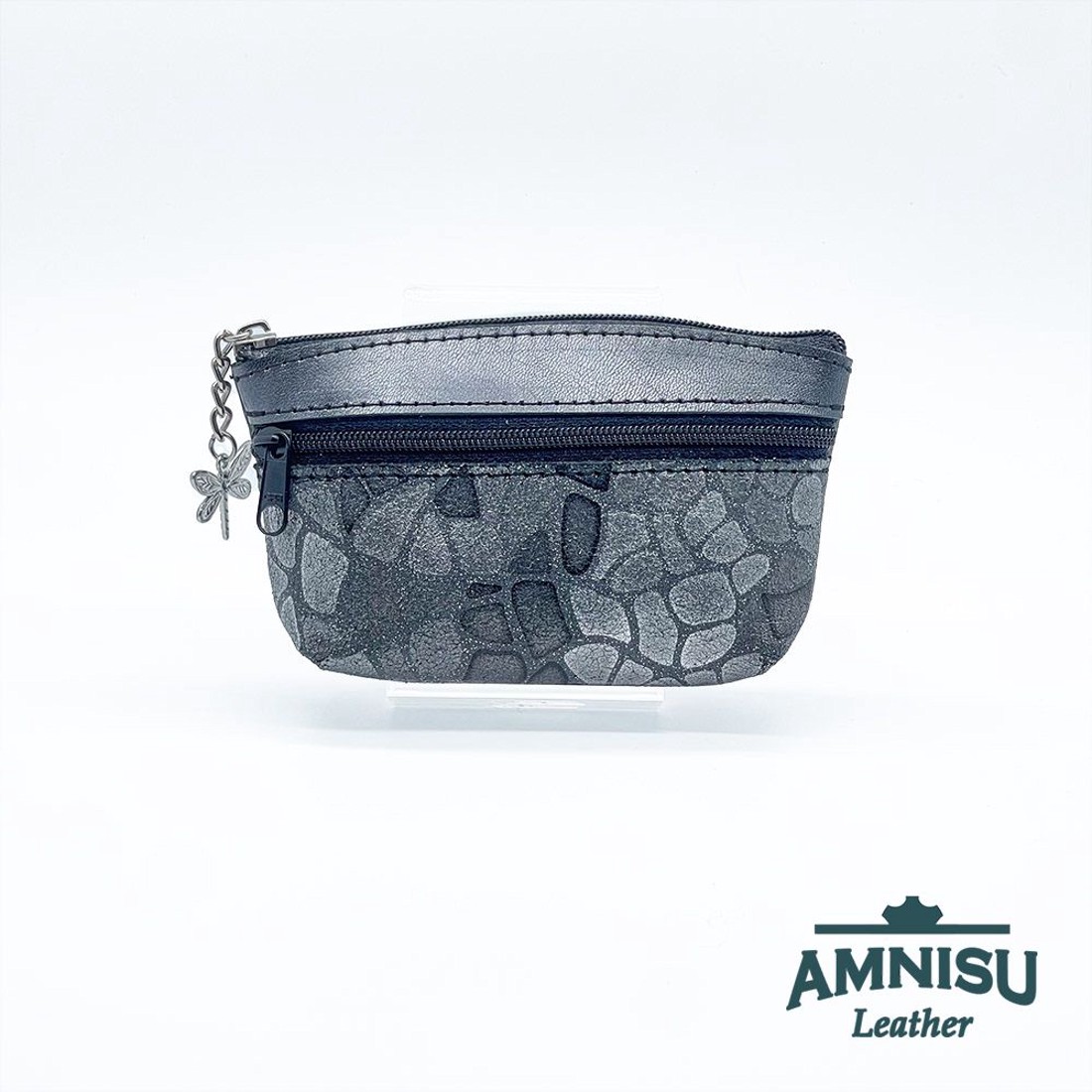 Sötét ezüst - szürke mintás kettő cipzáras kulcstartó B8001-8010 -  - Meska.hu