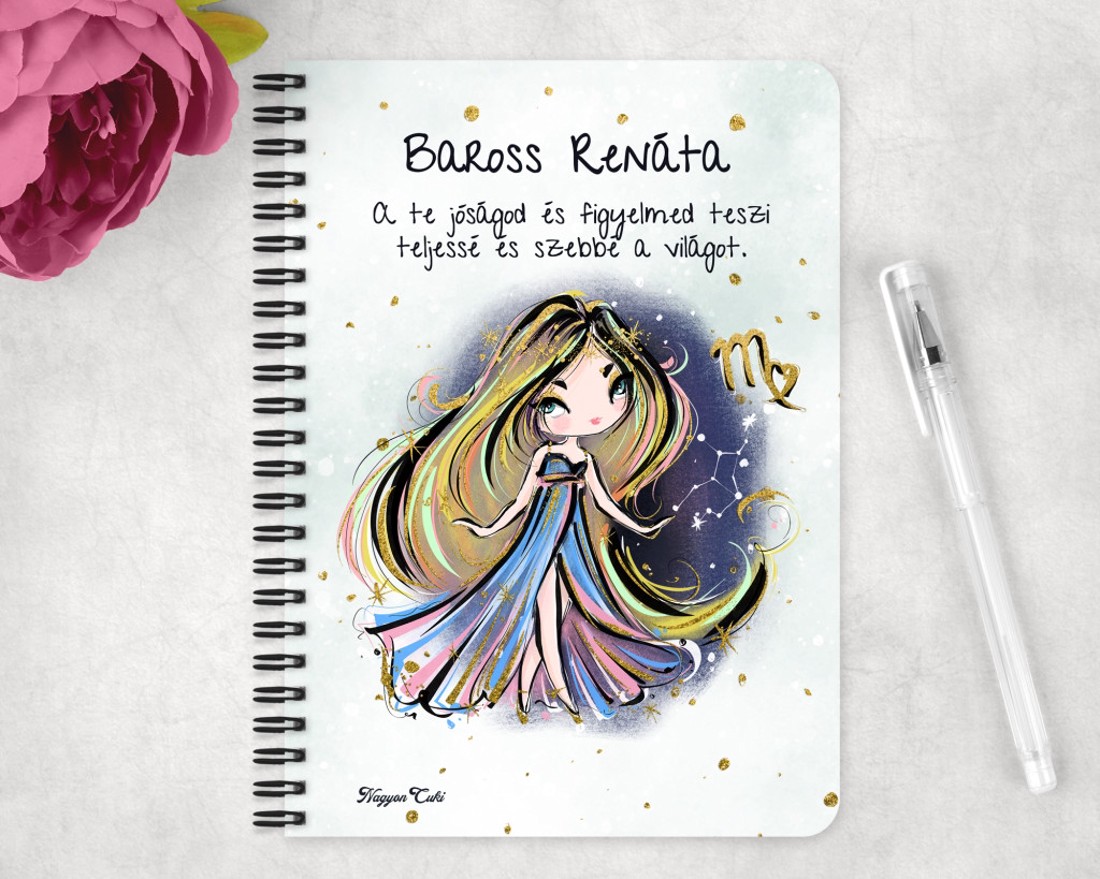 Személyre szabható - Szőke hajú Csini Szűz lány mintás A5-ös füzet - otthon & életmód - papír, írószer - jegyzetfüzet & napló - Meska.hu