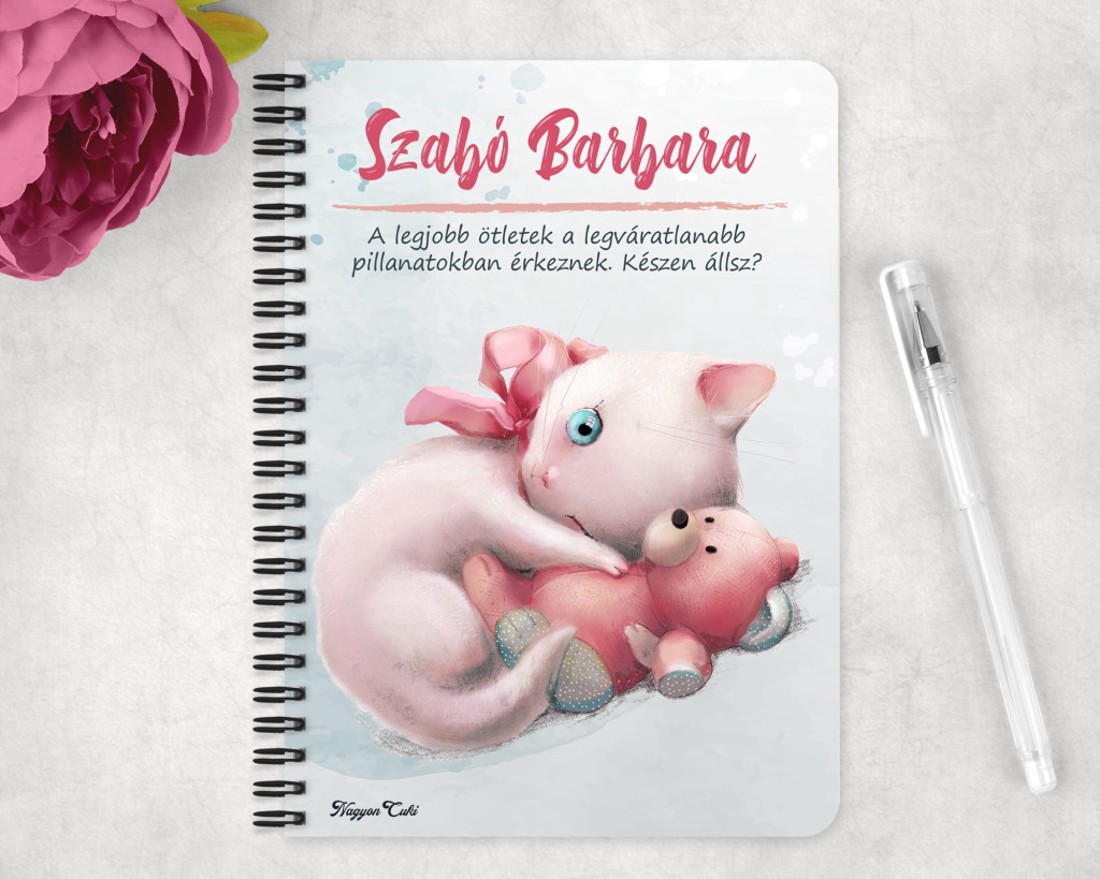 Személyre szabható - Cica macival mintás A5-ös füzet - otthon & életmód - papír, írószer - jegyzetfüzet & napló - Meska.hu