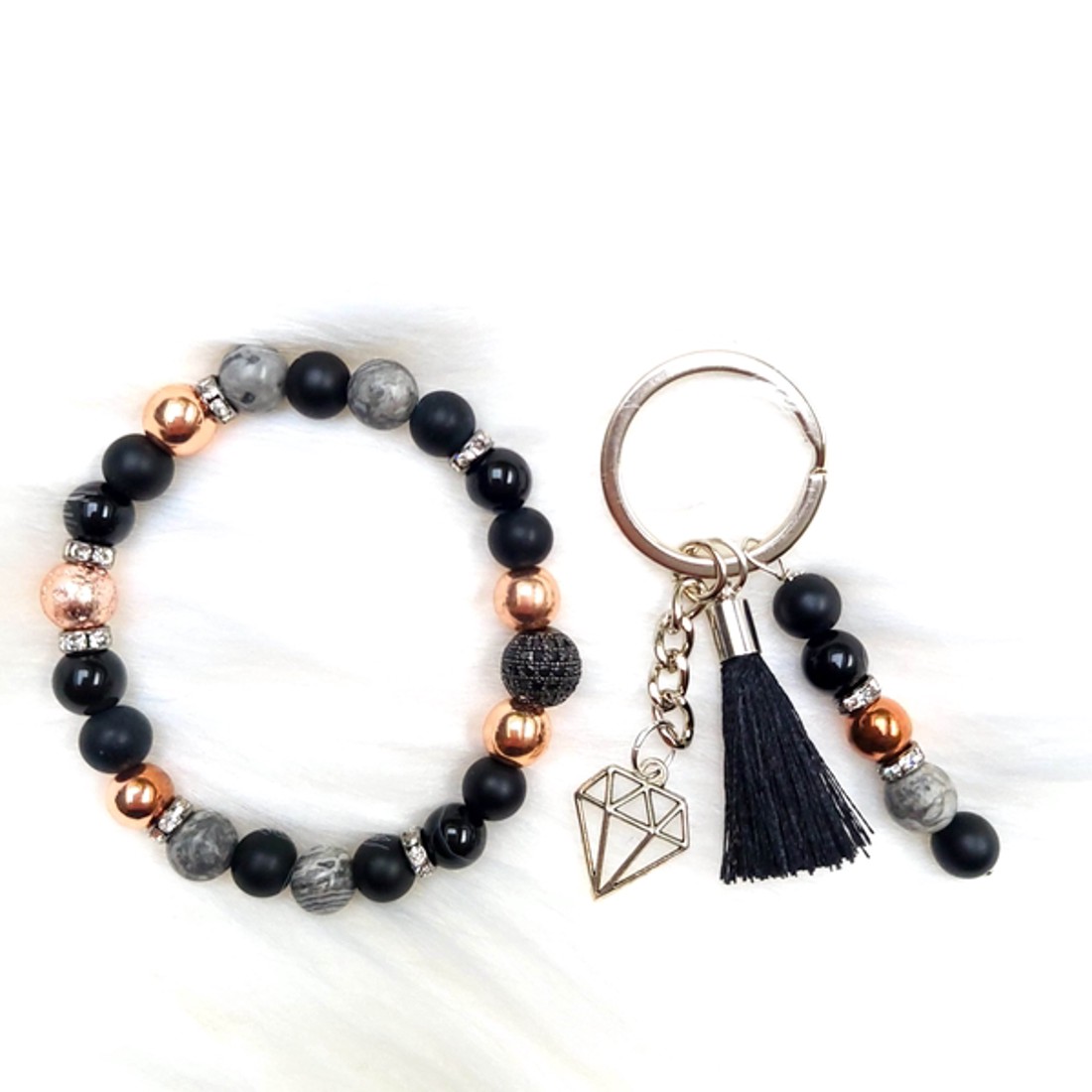 Yvonne Design rosegold-black ékszerszett - ékszer - karkötő - ásványkarkötő - Meska.hu