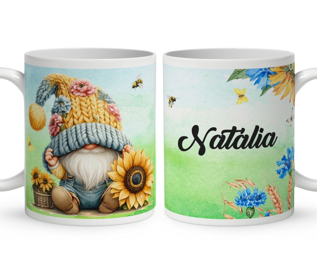 Névvel kérhető - Cuki sapkás napraforgós manó mintás bögre - otthon & életmód - konyhafelszerelés, tálalás - tálalás - bögre & csésze - Meska.hu