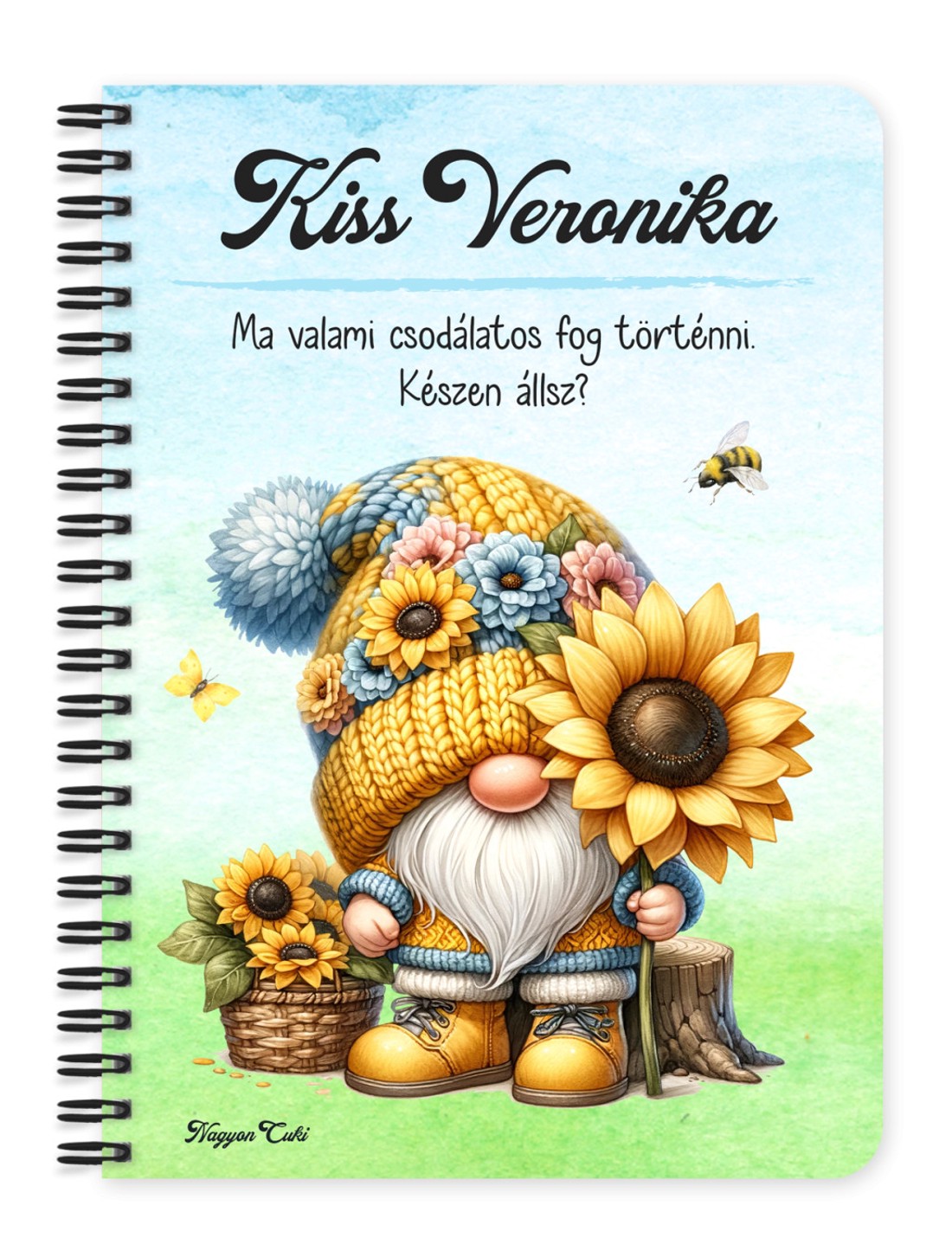 Személyre szabható - Cuki napraforgós manó mintás A5-ös füzet - otthon & életmód - papír, írószer - jegyzetfüzet & napló - Meska.hu