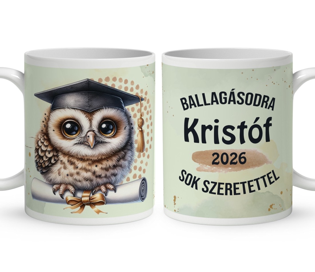 Névvel kérhető Bagoly - 2026 évi Ballagásra mintás bögre - otthon & életmód - konyhafelszerelés, tálalás - tálalás - bögre & csésze - Meska.hu