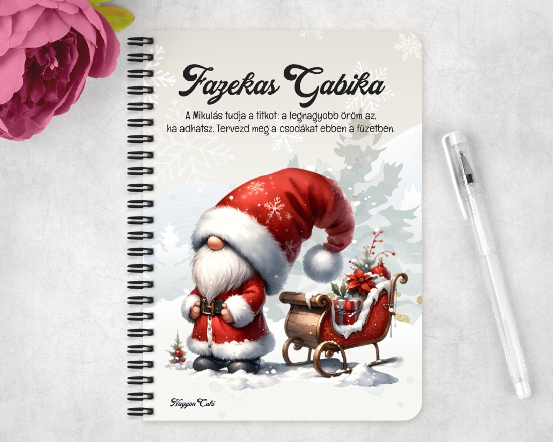 Személyre szabható - Karácsonyi manó és a szánkó mintás A6-os füzet - otthon & életmód - papír, írószer - jegyzetfüzet & napló - Meska.hu