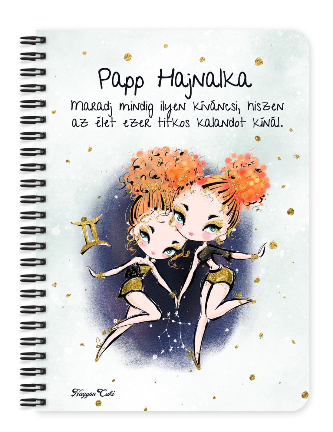 Személyre szabható - Vörös hajú Csini Ikrek lány mintás A5-ös füzet - otthon & életmód - papír, írószer - jegyzetfüzet & napló - Meska.hu