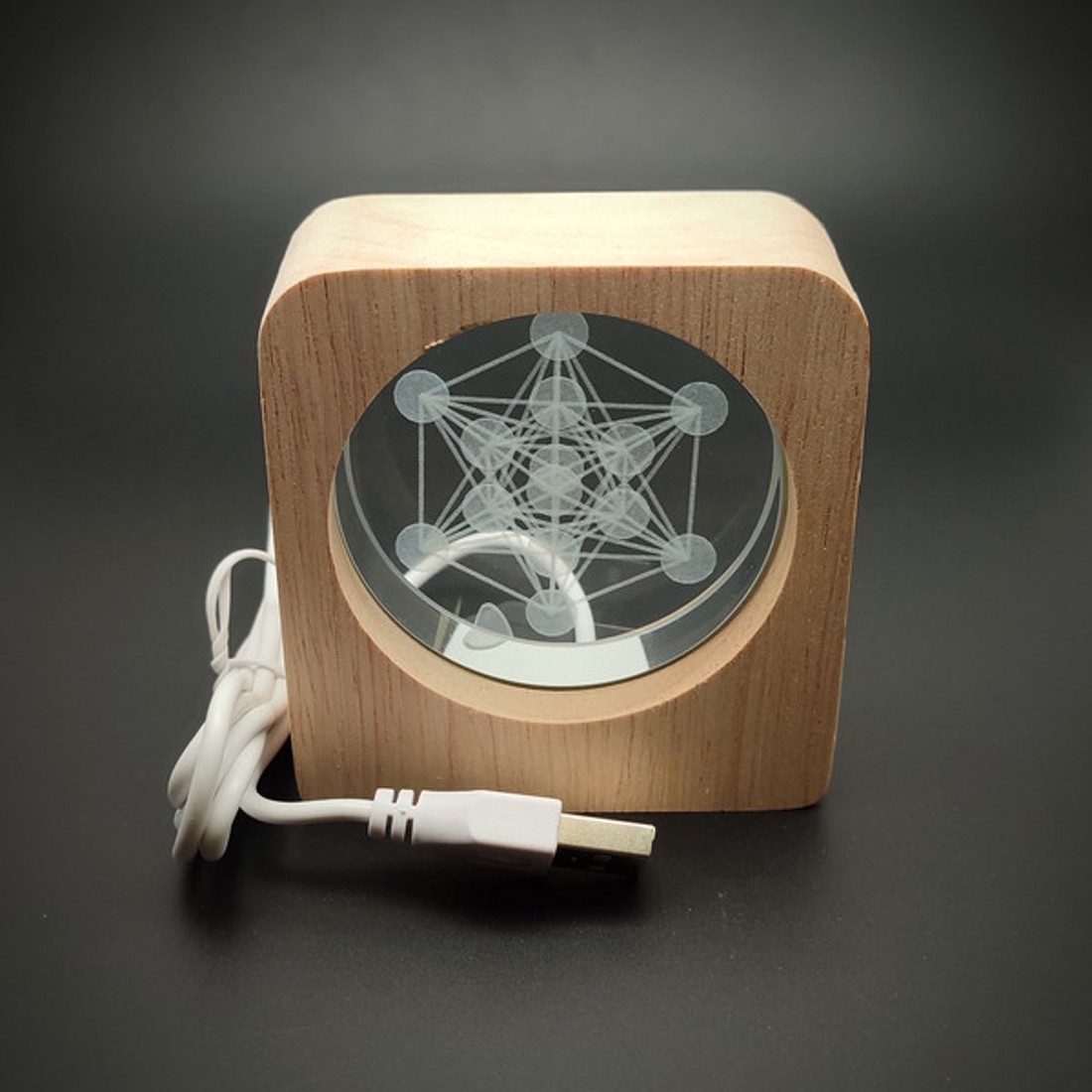 Gravírozott Merkaba üveg fa hangulatlámpa 7�8 cm - kellékek & szerszámok - ásvány alapanyag - Meska.hu