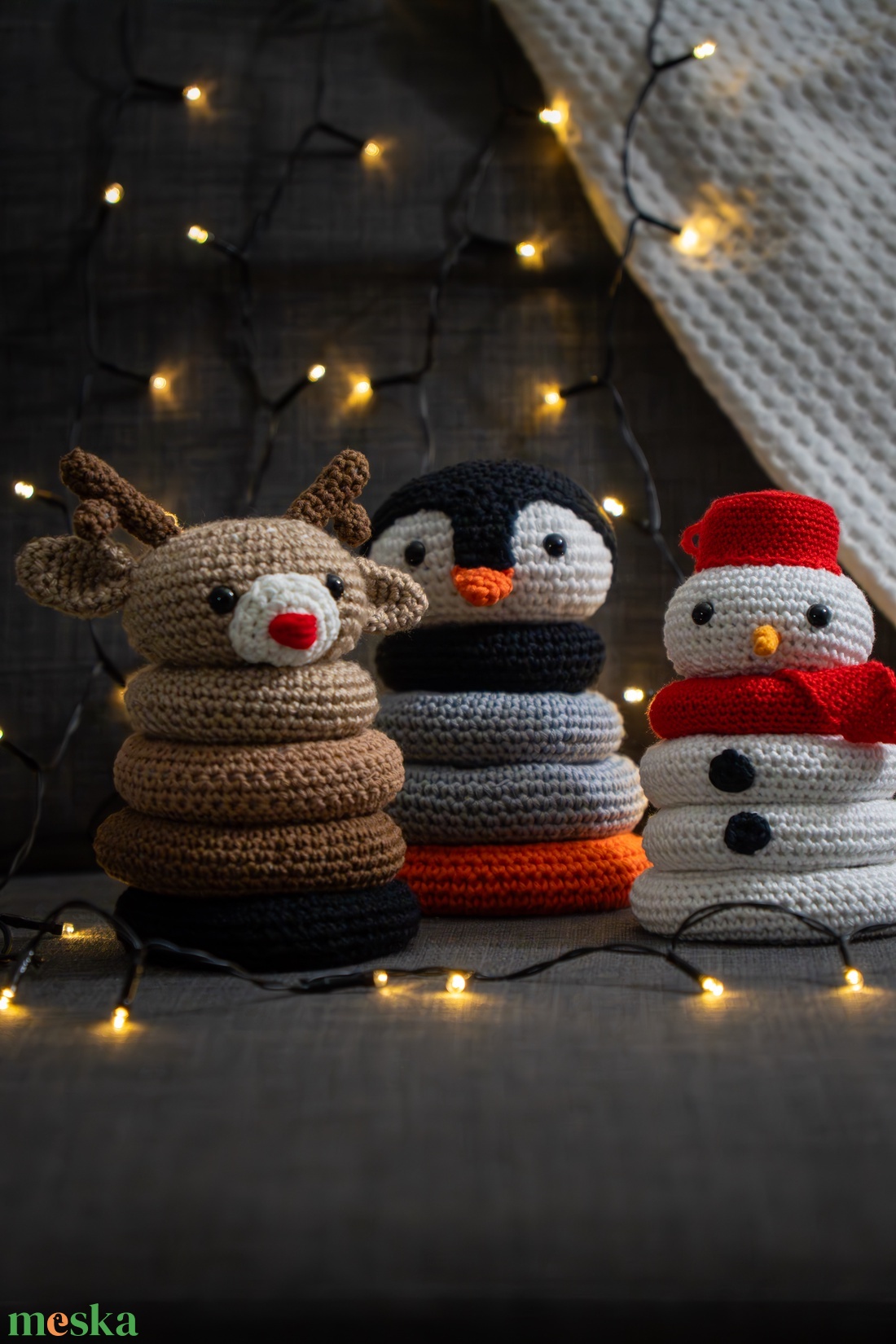 Horgolt pingvin torony - játék & sport - készségfejlesztő és logikai játék - toronyépítő- és egyensúlyozó játékok - Meska.hu