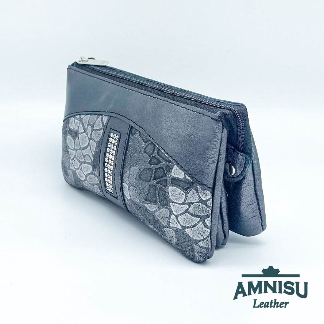 Sötét ezüst - szürke mintás egyenes kristály köves női pénztárca G8001 - táska & tok - pénztárca & más tok - pénztárca - női pénztárca - Meska.hu
