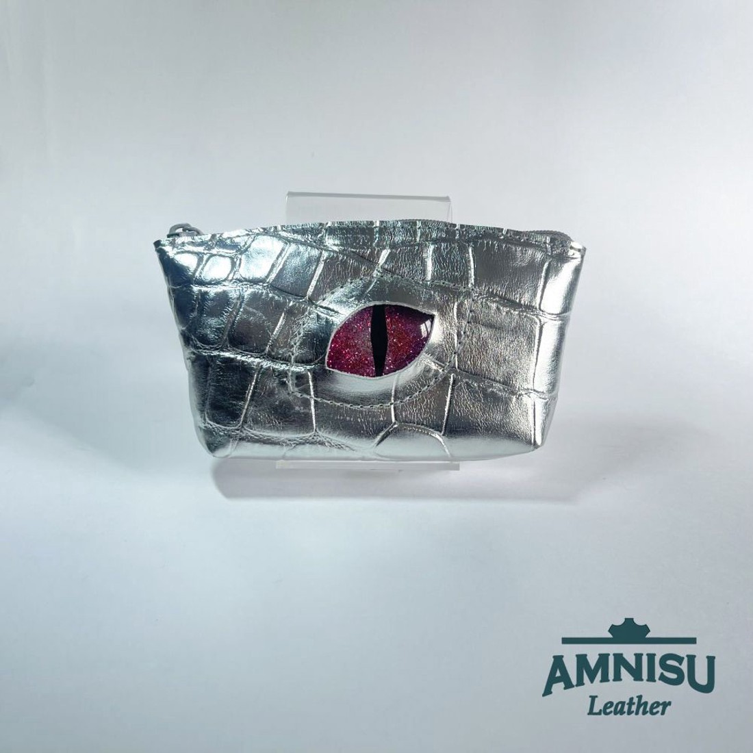 Ezüst krokkómintás egy cipzáras kulcstartó sárkány szemmel F1002 - táska & tok - kulcstartó & táskadísz - kulcstartó - Meska.hu