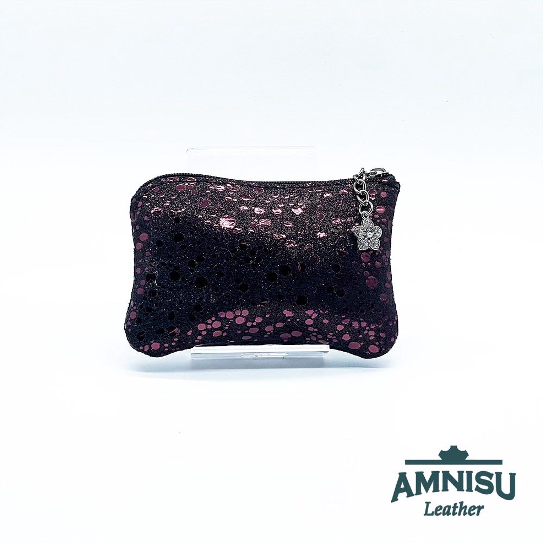 Metál lila pöttyös egy cipzáras kulcstartó A4027 -  - Meska.hu