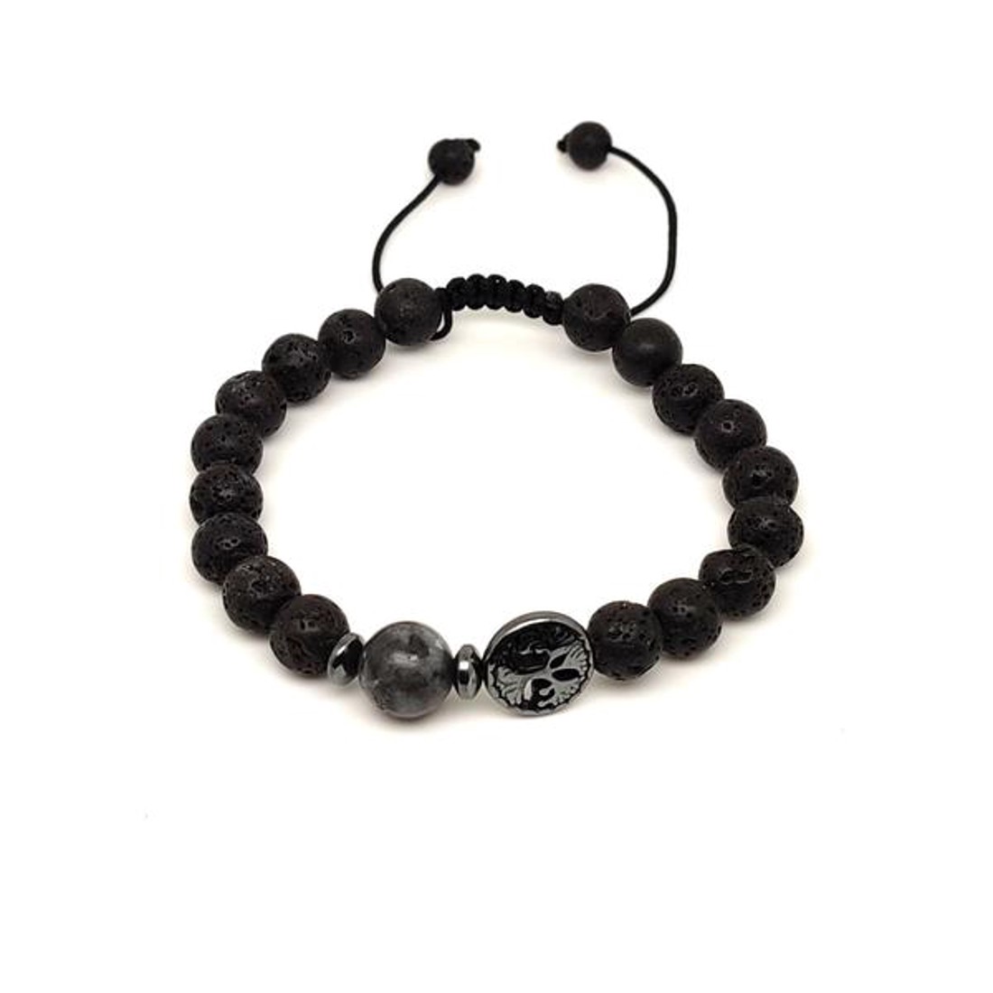 Bazalt életfa karkötő Larvikit gyönggyel 8 mm - ékszer - karkötő - ásványkarkötő - Meska.hu