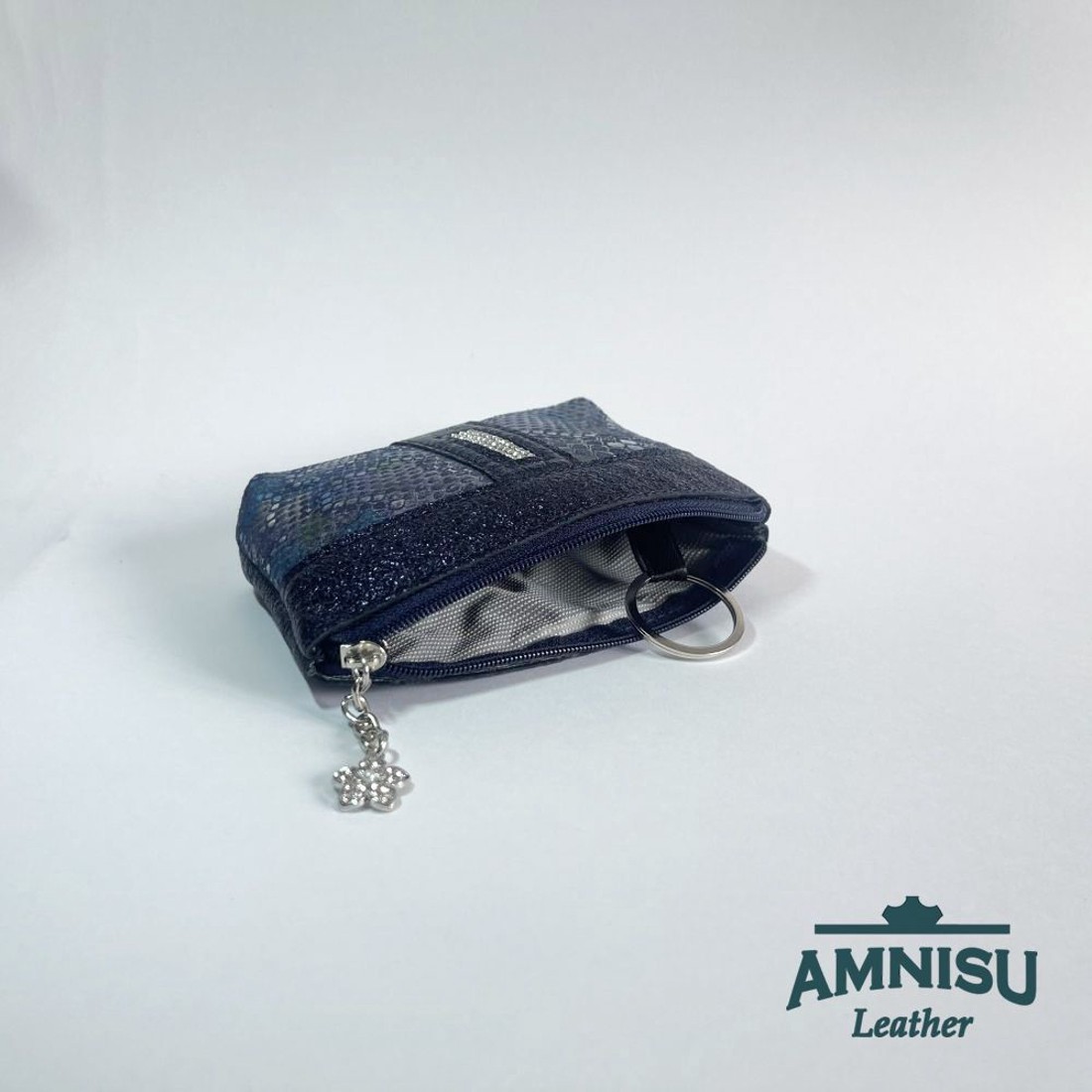 Metál sötétkék - kígyómintás egy cipzáras egyenes kristály köves kulcstartó E6008 - táska & tok - kulcstartó & táskadísz - kulcstartó - Meska.hu