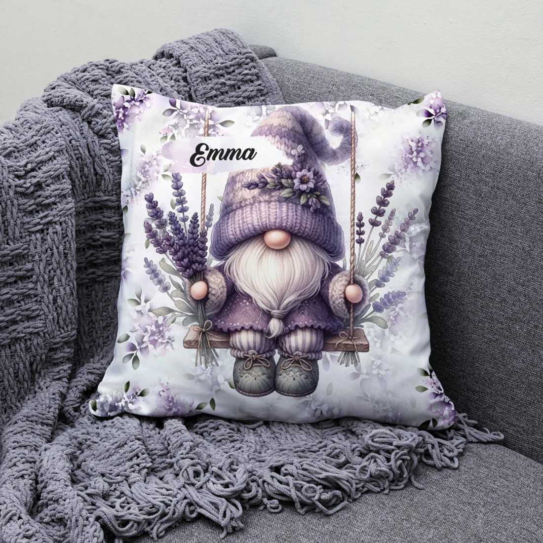 Névvel kérhető - Hintázó Levendulás manó mintás párna - otthon & életmód - lakástextil - párna & párnahuzat - díszpárna (belsővel együtt) - Meska.hu