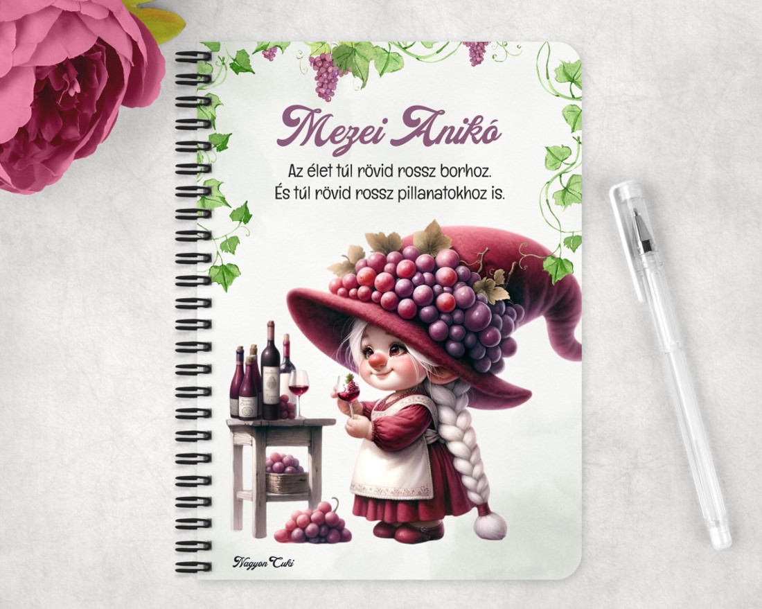 Személyre szabható - A legjobb borász manólány pohárral mintás A6-os füzet - otthon & életmód - papír, írószer - jegyzetfüzet & napló - Meska.hu