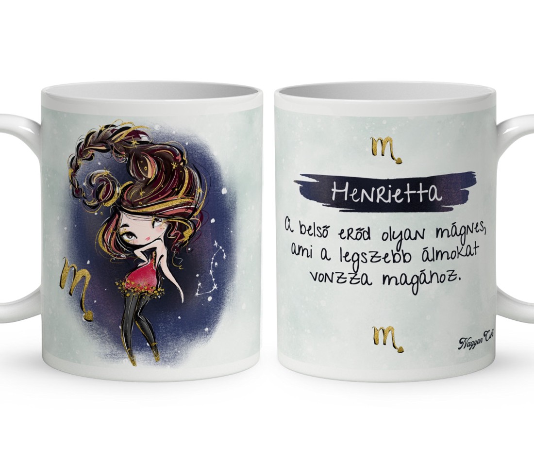 Személyre szabható - Barna hajú Csini Skorpió lány mintás bögre - otthon & életmód - konyhafelszerelés, tálalás - tálalás - bögre & csésze - Meska.hu