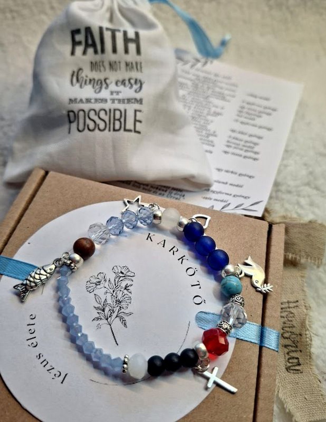 Jézus élete - keresztény történet karkötő-kék-096 - ékszer - karkötő - bogyós karkötő - Meska.hu