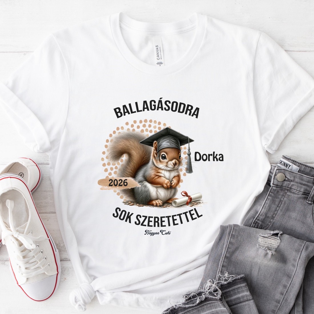 Névvel kérhető Mókus mintás póló Ballagásra -  - Meska.hu