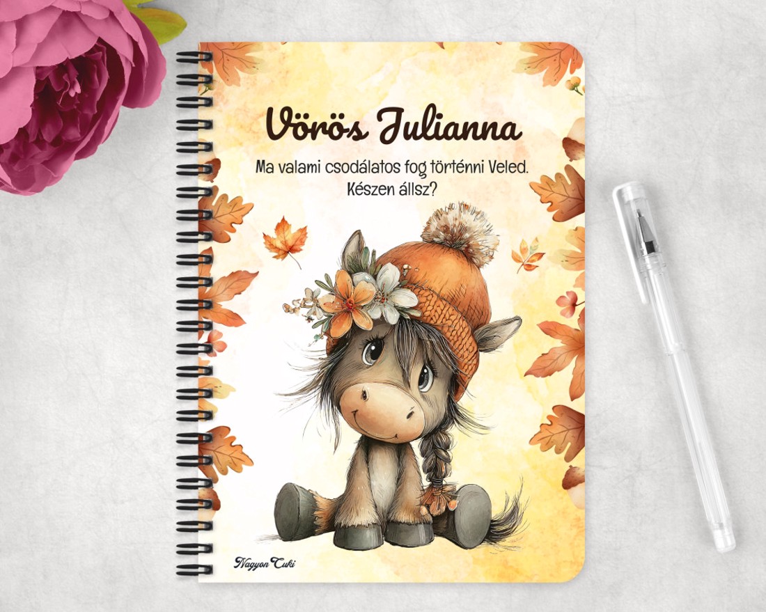 Személyre szabható - Cuki őszi póni csüccs mintás A5-ös füzet - otthon & életmód - papír, írószer - jegyzetfüzet & napló - Meska.hu