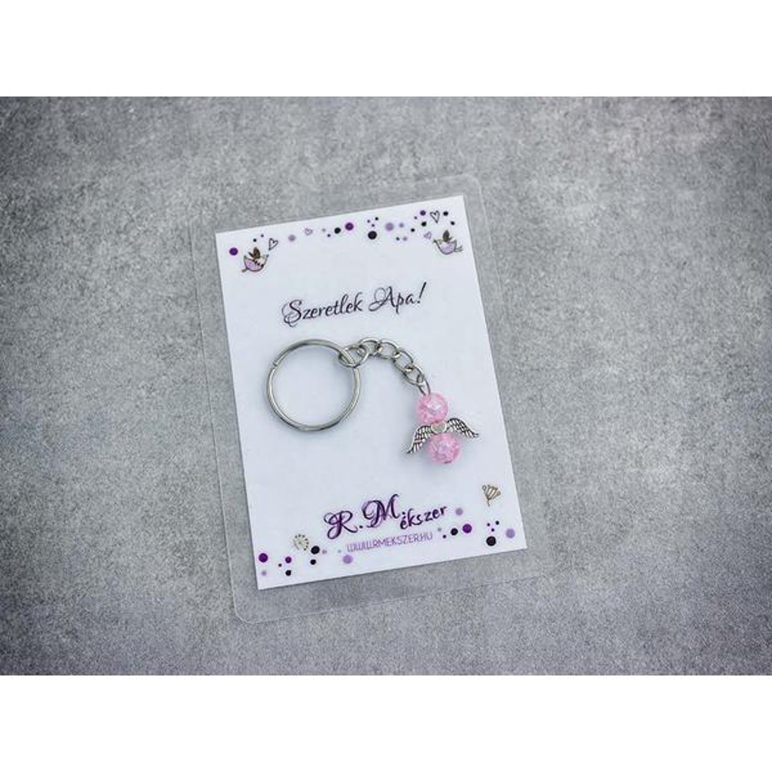 Szeretlek Apa rózsaszín angyal medálos kulcstartó - táska & tok - kulcstartó & táskadísz - kulcstartó - Meska.hu