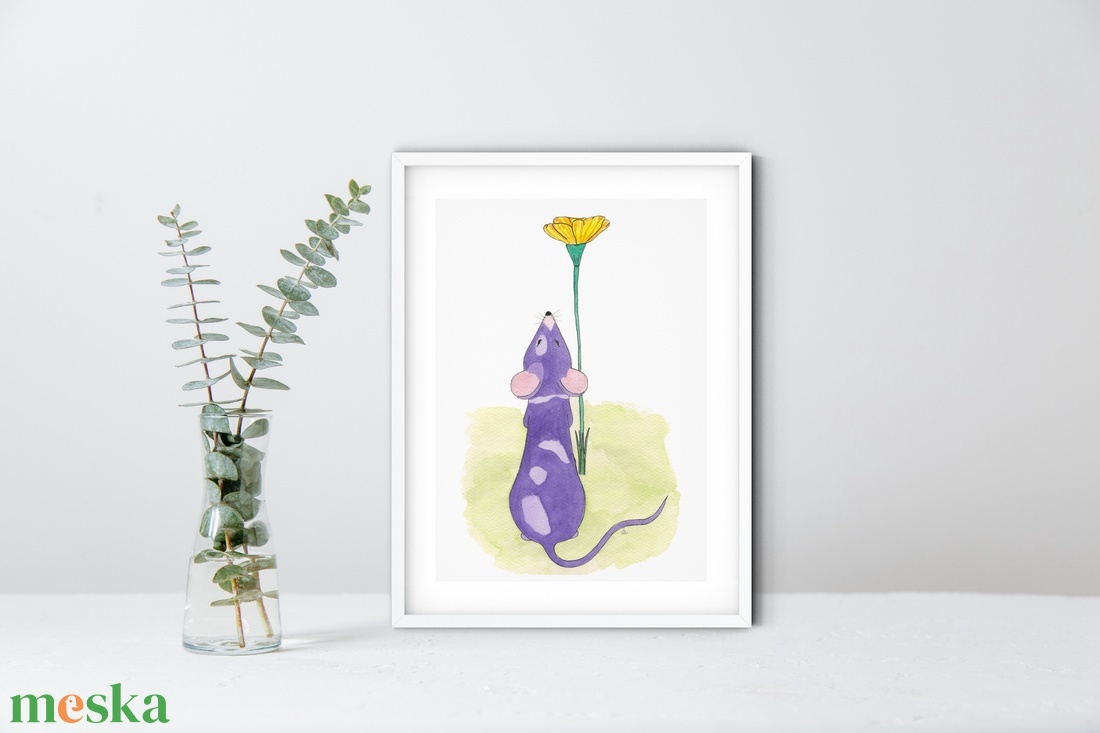Lila egérke - akvarell festményből készült nyomat - otthon & életmód - dekoráció - kép & falikép - kép & falikép - Meska.hu