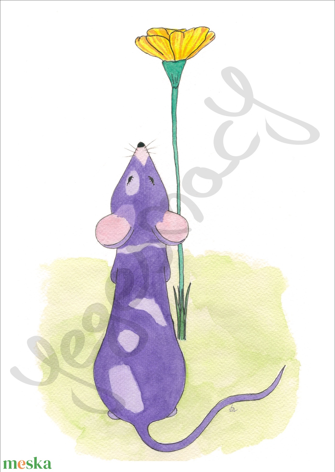 Lila egérke - akvarell festményből készült nyomat - otthon & életmód - dekoráció - kép & falikép - kép & falikép - Meska.hu