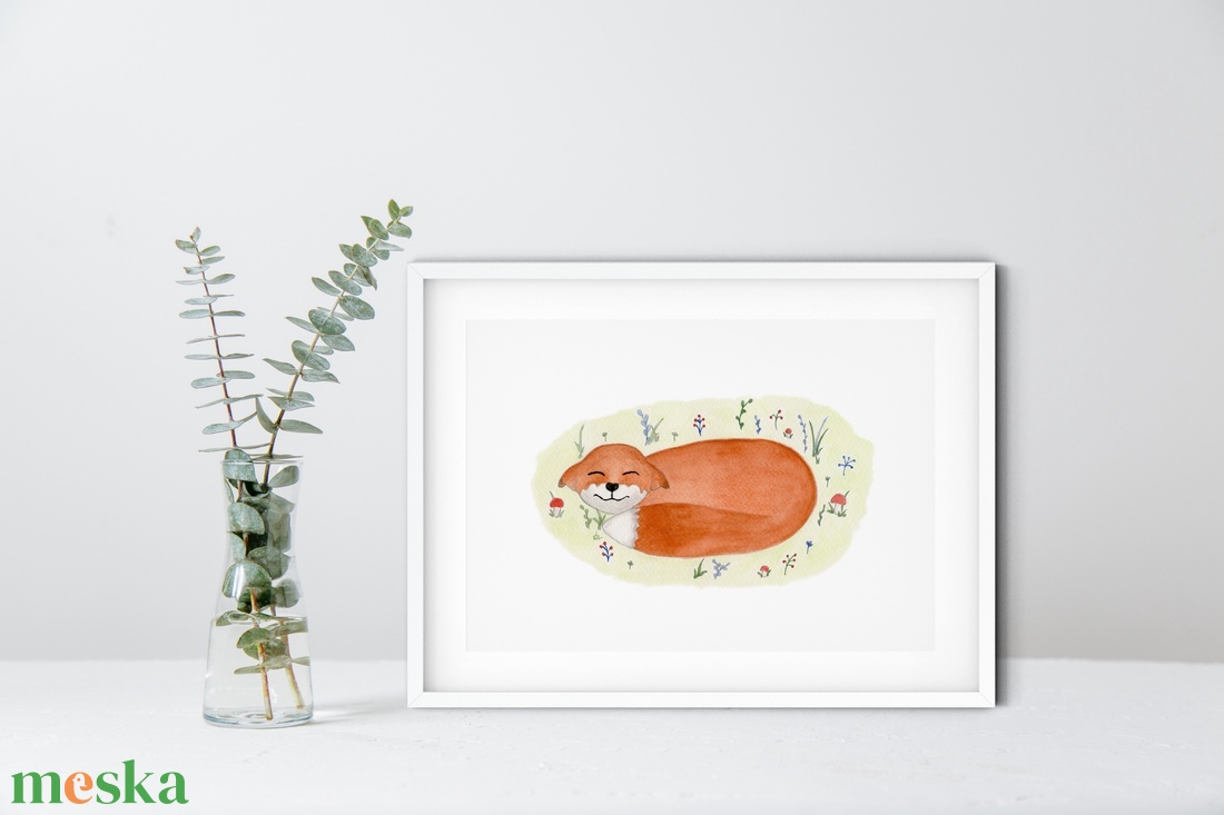 Boldog róka - akvarell festményemből készült nyomat - művészet - Meska.hu