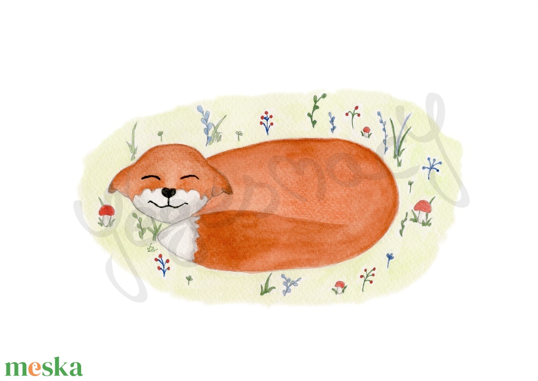 Boldog róka - akvarell festményemből készült nyomat - művészet - Meska.hu