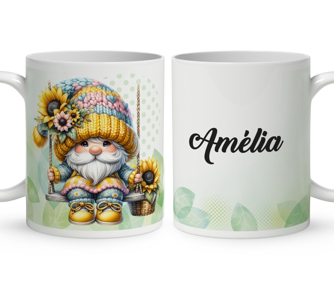 Névvel kérhető - Szép szemű hintázó napraforgós manó mintás bögre - otthon & életmód - konyhafelszerelés, tálalás - tálalás - bögre & csésze - Meska.hu