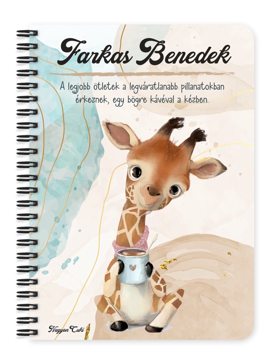 Személyre szabható - Cuki Kávézós zsiráf mintás A5-ös füzet - otthon & életmód - papír, írószer - jegyzetfüzet & napló - Meska.hu